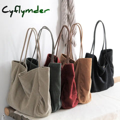 Cyflymder Corduroy Canvas Shoulder Bag With Inner Pocket Handbag Purse Large Capacity Schoolbag
