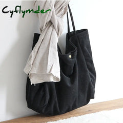 Cyflymder Corduroy Canvas Shoulder Bag With Inner Pocket Handbag Purse Large Capacity Schoolbag