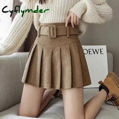 Cyflymder Corduroy Pleated Mini Skirts Women High Waist Preppy Style Slim Short Korean Fashion