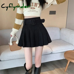 Cyflymder Corduroy Pleated Mini Skirts Women High Waist Preppy Style Slim Short Korean Fashion