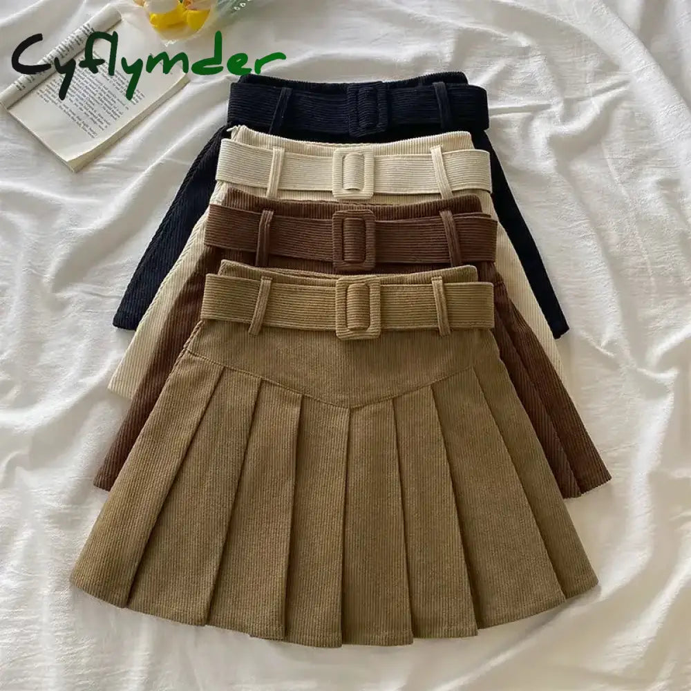 Corduroy Pleated Mini Skirts Women High Waist Preppy Style Slim Short Skirts Korean Fashion Autumn Winter Basic Skirts Female