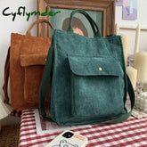 Cyflymder Corduroy Shoulder Bag Women Vintage Shopping Bags Zipper Girls Student Bookbag Handbags