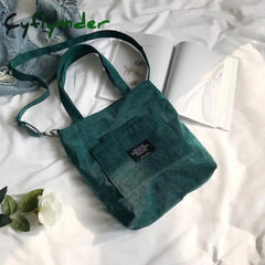 Cyflymder Corduroy Shoulder Bags Striped Cloth Fabric Handbags Casual Zip Tote Canvas Crossbody Bag