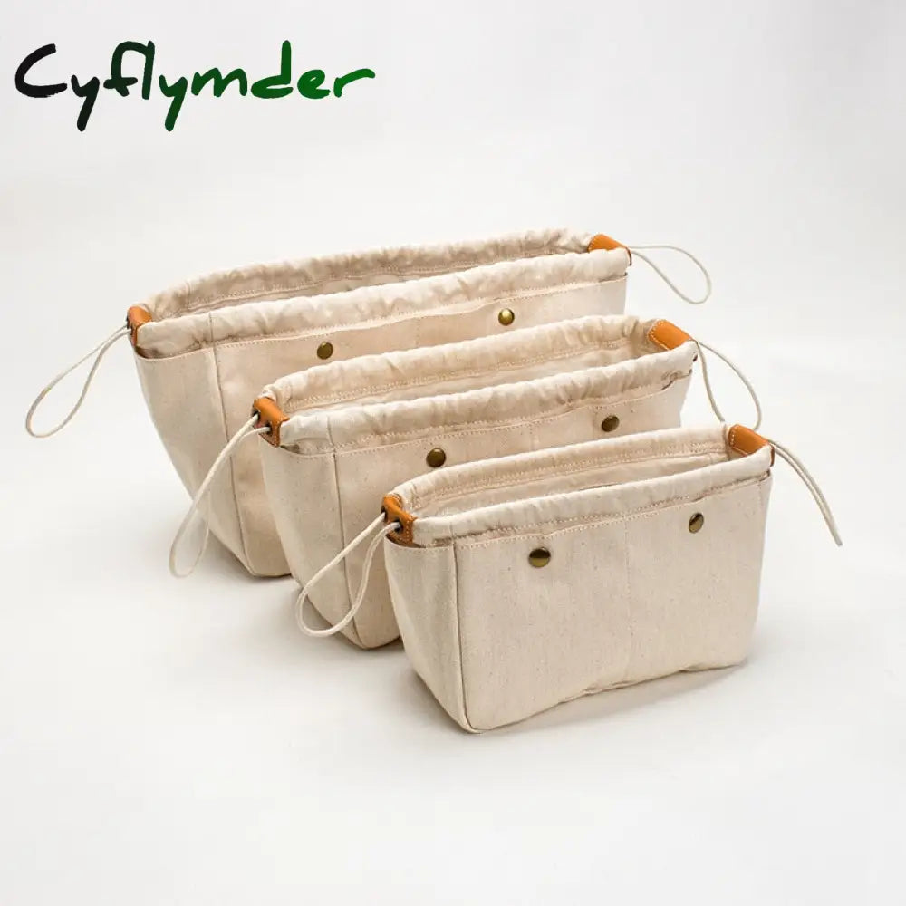 Cyflymder Cosmetic Handbags Canvas Insert Bag Fit For Designer Brand Large Capacity Tote Base