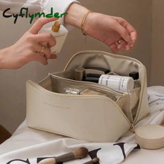 Cyflymder Cosmetic Organizer Multifunction Makeup Bag Large Leather Travel For Women Storage Pouch