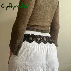 Cyflymder Cottage Vintage Heart Shape Belts Women Pu Leather Adjustable Brown Sashes Y2K Grunge