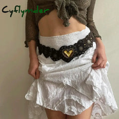 Cyflymder Cottage Vintage Heart Shape Belts Women Pu Leather Adjustable Brown Sashes Y2K Grunge
