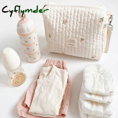 Cyflymder Cotton Mom Bag Organizer Cute Bear Embroidery Mommy Single Zipper Newborn Baby Diaper