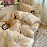 Cyflymder Cotton Plaid Bedroom Bedding Set White Dormitory Student Bed Linen Set Twin Size Offer Sheet Queen and King