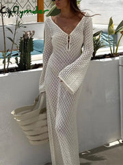 Cyflymder - Cover Up Long Sleeve Open Back Dress Sweater Dresses