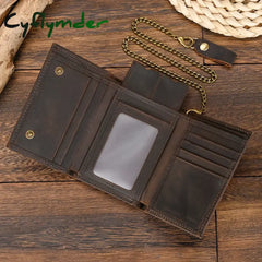 Cyflymder Cowhide Short Wallet Luxury Brand Men Clip Purse Wallet Chain Male Card Holder Genuinie Leather Coin Purse
