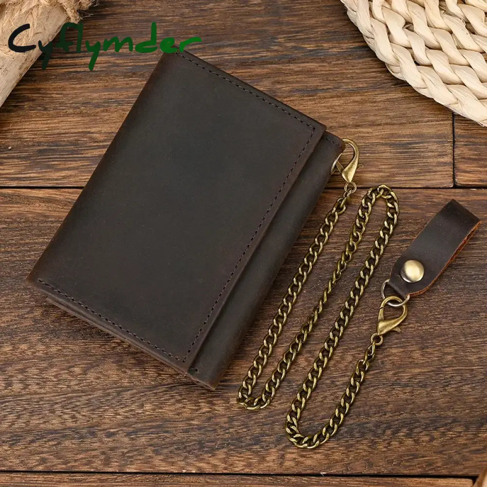 Cyflymder Cowhide Short Wallet Luxury Brand Men Clip Purse Wallet Chain Male Card Holder Genuinie Leather Coin Purse