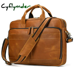 Cyflymder Crazy Horse Genuine Leather Briefcase For Man 16 inch PC Cow Leather Male Messenger Shoulder Bags Laptop