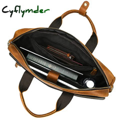 Cyflymder Crazy Horse Genuine Leather Briefcase For Man 16 inch PC Cow Leather Male Messenger Shoulder Bags Laptop