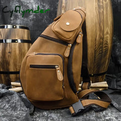 Cyflymder Crazy Horse Leather Big Chest Bag Genuine Sling Mans Pack Crossbody Bags For Men Sports