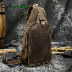 Cyflymder Crazy Horse Leather Big Chest Bag Genuine Sling Mans Pack Crossbody Bags For Men Sports