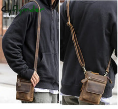 Cyflymder Crazy Horse Leather Waist Belt Bag Multifunction Casual Daily Wait Pack Small Messenger