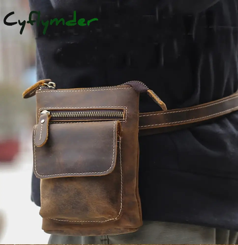 Crazy Horse Leather Waist Belt Bag Multifunction Casual Daily wait pack Small Messenger Shoulder Bag mini Designer Phone Pouch