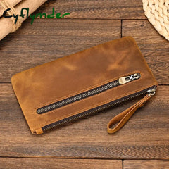 Cyflymder Crazy Horse Leather Zipper Wallet Simple Style Coin Purse With Key Chain For Car Key Purse Genuine Leather