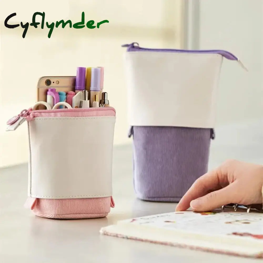 Cyflymder Creative Retractable Pencil Case School Stationery Storage Bag Kawaii Solid Color Pen