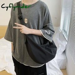 Cyflymder Crossbody Bags Men Solid Color Large Capacity Hobos Unisex Harajuku Japanese Style Nylon Waterproof Travel