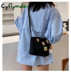 Cyflymder Crossbody Bags Women Canvas Flap-Bag Kawaii Harajuku All-Match Students Casual Female