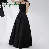 Cyflymder Customized A-line Wedding Dresses Fashion Spaghetti Straps Long Bridal Dress Black Satin Simple Elegant