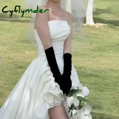 Cyflymder Customized A-line Wedding Dresses With Small Train Classic Sexy Strapless Bridal Dress Newest Fashion Simple