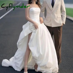 Cyflymder Customized A-line Wedding Dresses With Small Train Classic Sexy Strapless Bridal Dress Newest Fashion Simple