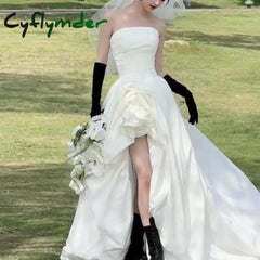 Cyflymder Customized A-line Wedding Dresses With Small Train Classic Sexy Strapless Bridal Dress Newest Fashion Simple