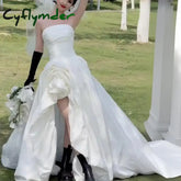 Cyflymder Customized A-line Wedding Dresses With Small Train Classic Sexy Strapless Bridal Dress Newest Fashion Simple
