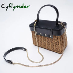 Cyflymder Customized Flip Woven Crossbody Bags Casual Portable For Women Basket Straw Rattan Bag