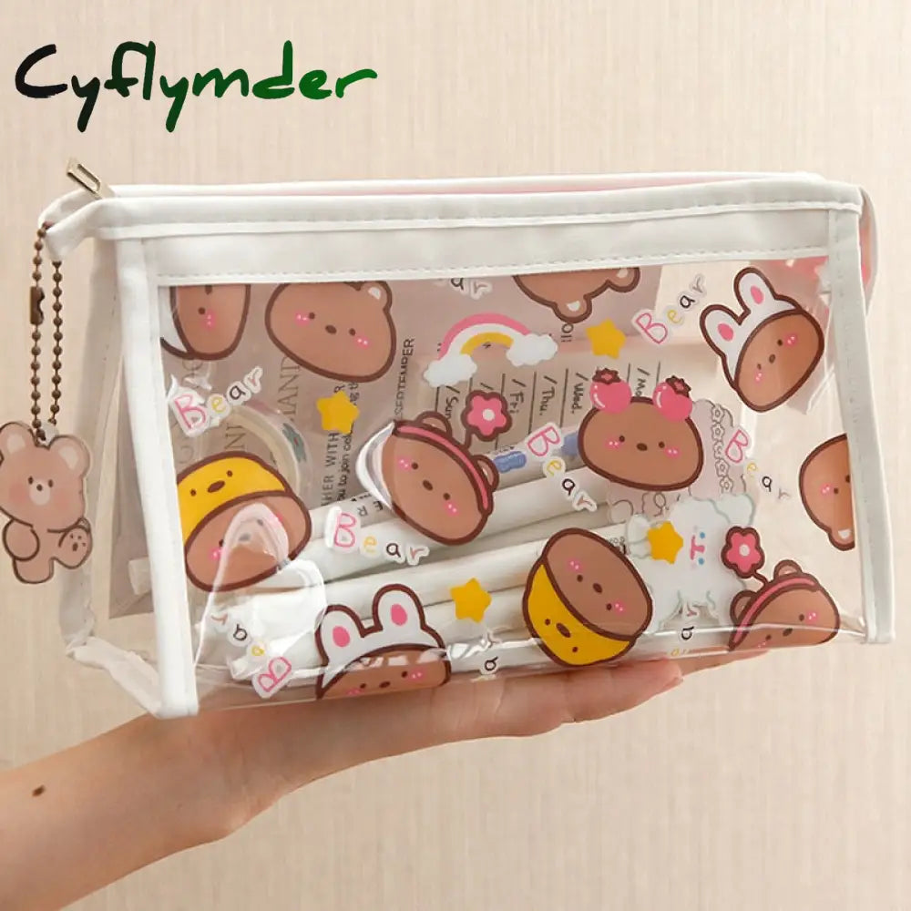 Cyflymder Cute Bear Animal Transparent Pencil Case For Office Large Capacity Bag Material Escolar