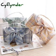Cyflymder Cute Canvas School Pencil Cases Striped Lattice Bow Kawaii Bag Jk Pen Pouch Pensil Case