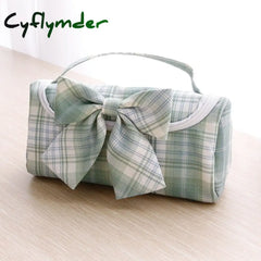 Cyflymder Cute Canvas School Pencil Cases Striped Lattice Bow Kawaii Bag Jk Pen Pouch Pensil Case