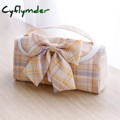 Cyflymder Cute Canvas School Pencil Cases Striped Lattice Bow Kawaii Bag Jk Pen Pouch Pensil Case
