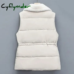 Cyflymder cute casual outfits for winter Women Down Cotton-Padded Vests Jackets Sleeveless Female Turn-down Collar