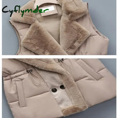 Cyflymder cute casual outfits for winter Women Down Cotton-Padded Vests Jackets Sleeveless Female Turn-down Collar