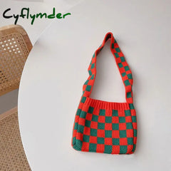 Cyflymder Cute Children Knitted Woolen Shoulder Bags Lovely Cherry Plaid Baby Kids Small Purse