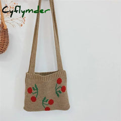 Cyflymder Cute Children Knitted Woolen Shoulder Bags Lovely Cherry Plaid Baby Kids Small Purse