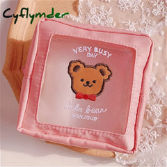 Cyflymder Cute Embroidery Pencil Case Girl Bear Large Capacity Pen Pouch Ins Kawaii Makeup Storage