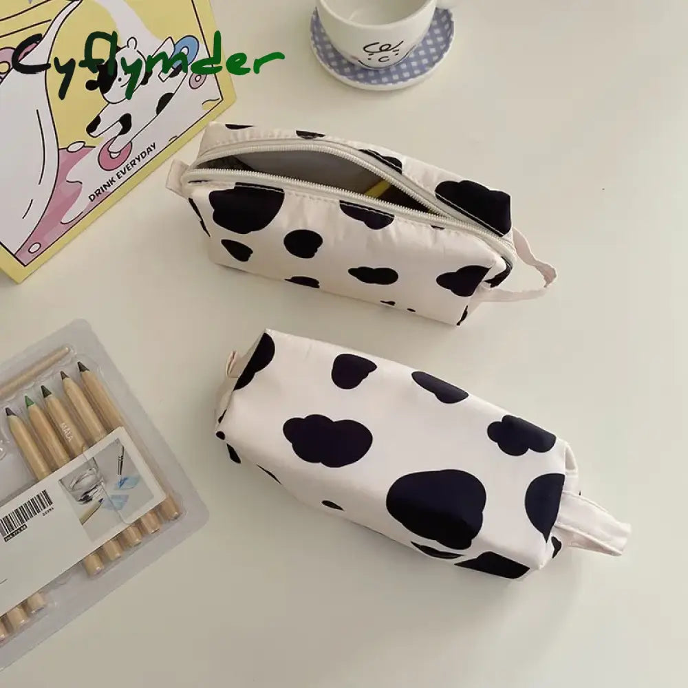 Cyflymder Cute Milk Cow Pencil Case Ins Style Bag Decoration Storage Girl Kawaii Stationery School