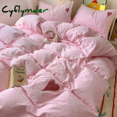 Cyflymder Cute Pink Heart Bedding Set Ins Nordic Embroidery Bed Sheet Set Of Four Pieces Home Luxury Duvet Cover Set