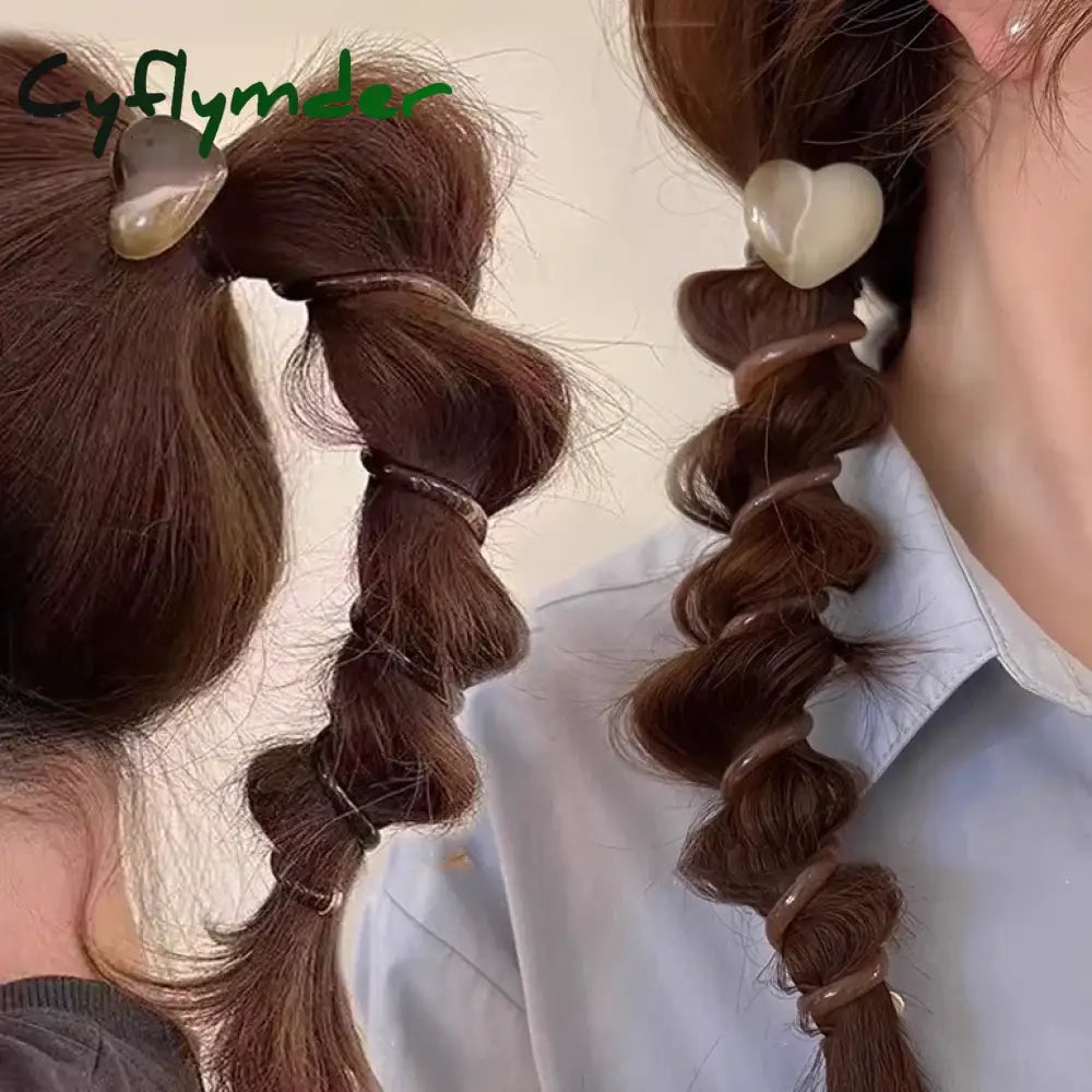 Cyflymder Cute Ponytail Elastic Spiral Holder Japanese Fashion Style Heart Hair Tie for Girls Women Hair Band
