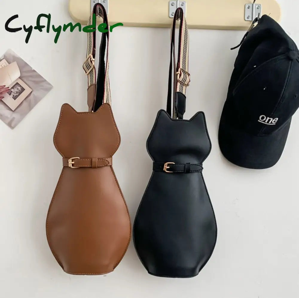 Cyflymder Cute Pu Cat Dog Bag Women Messenger Wide Shoulder Straps Chest Bags Student Storage Little