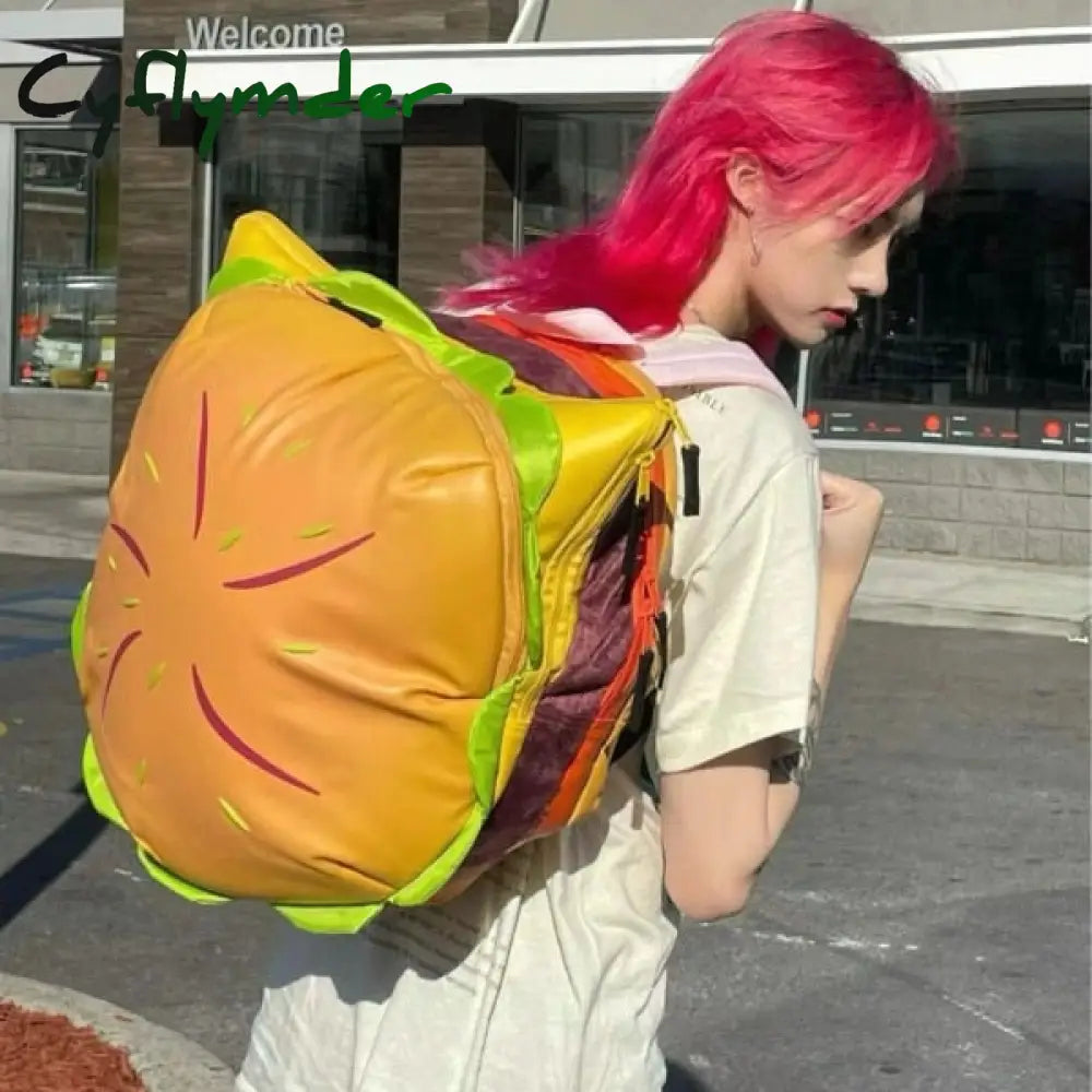 Cyflymder Cute Retro Hamburger Kawaii Shoulder Bag High Capacity Pu Leather Student Backpack Women