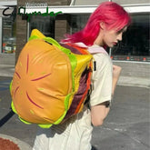 Cyflymder Cute Retro Hamburger Kawaii Shoulder Bag High Capacity Pu Leather Student Backpack Women