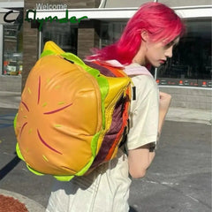 Cyflymder Cute Retro Hamburger Kawaii Shoulder Bag High Capacity Pu Leather Student Backpack Women