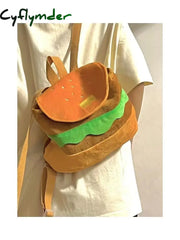 Cyflymder Cute Retro Hamburger Kawaii Shoulder Bag High Capacity Pu Leather Student Backpack Women