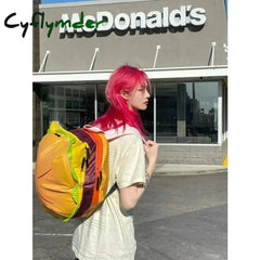 Cyflymder Cute Retro Hamburger Kawaii Shoulder Bag High Capacity Pu Leather Student Backpack Women